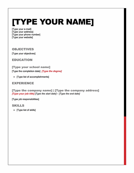 Sections of a resume 2013